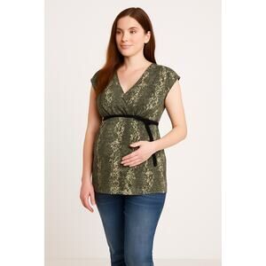2/$30 Motherhood Maternity Tunic Top Small Women’s Green Snake Print Belt Casual